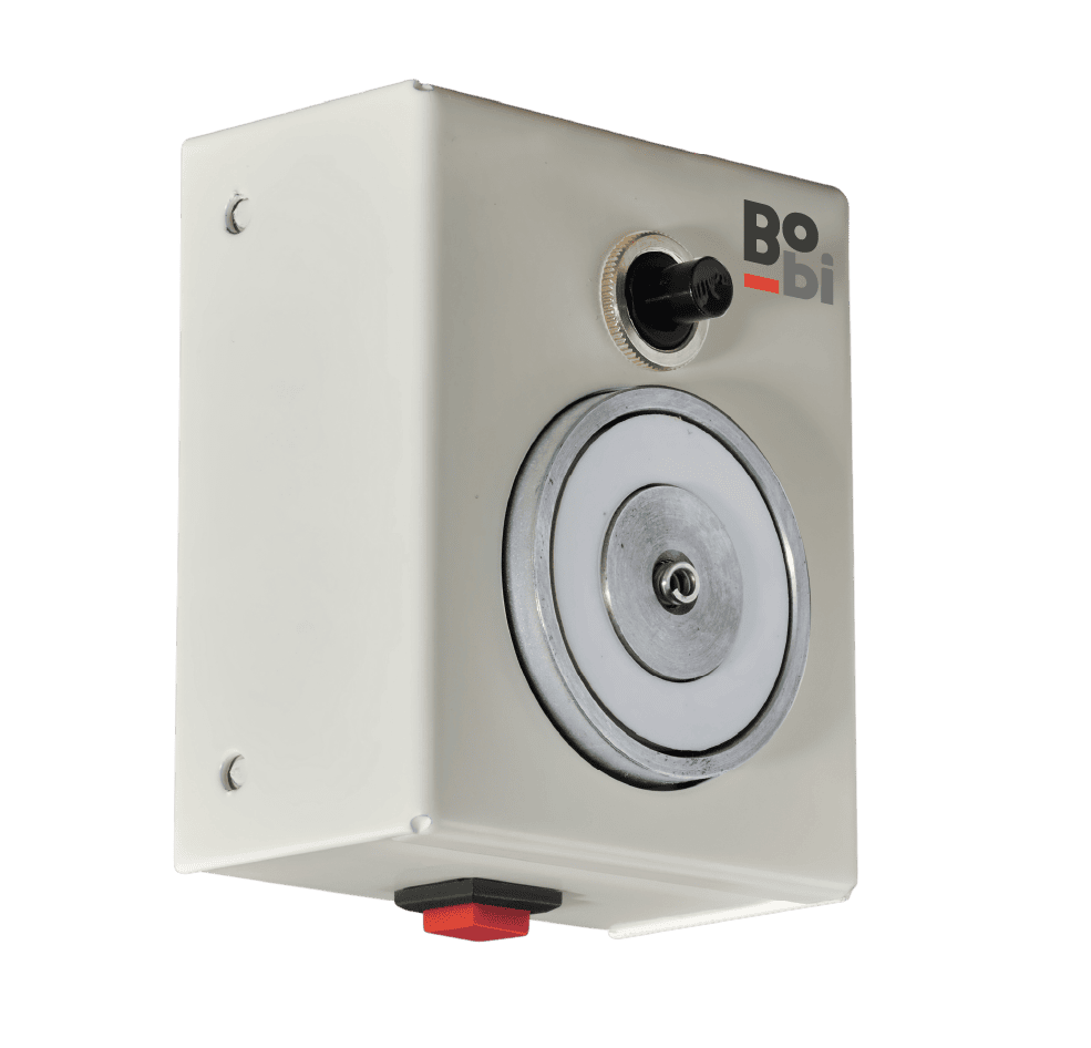 Ventouse électromagnétique murale BOBI-B de Perjes avec bouton de signal, pour portes coupe-feu, bitension 24/48 Vcc.