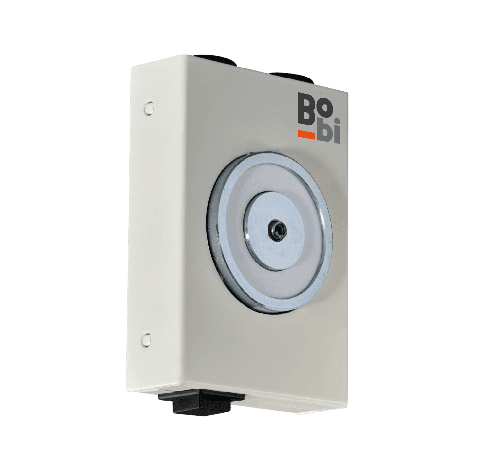 Ventouse électromagnétique murale compacte BOBI-C de Perjes, pour maintien des portes coupe-feu sous 24/48 Vcc.